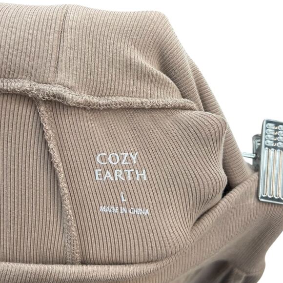 Cozy Earth Bamboo Rib-Knit Jogger Pants Lounge Brown Beige Size Large - Picture 8 of 10